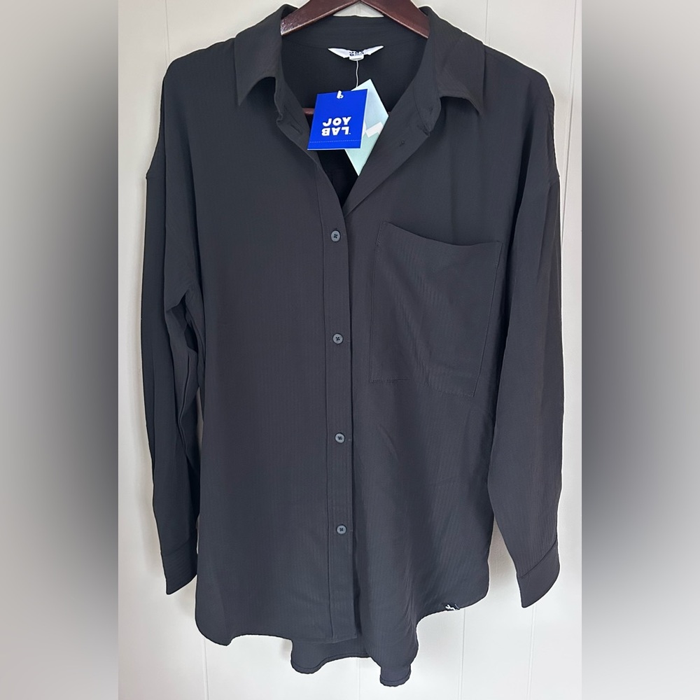 JoyLab Black Button Down Blouse Size M NWT